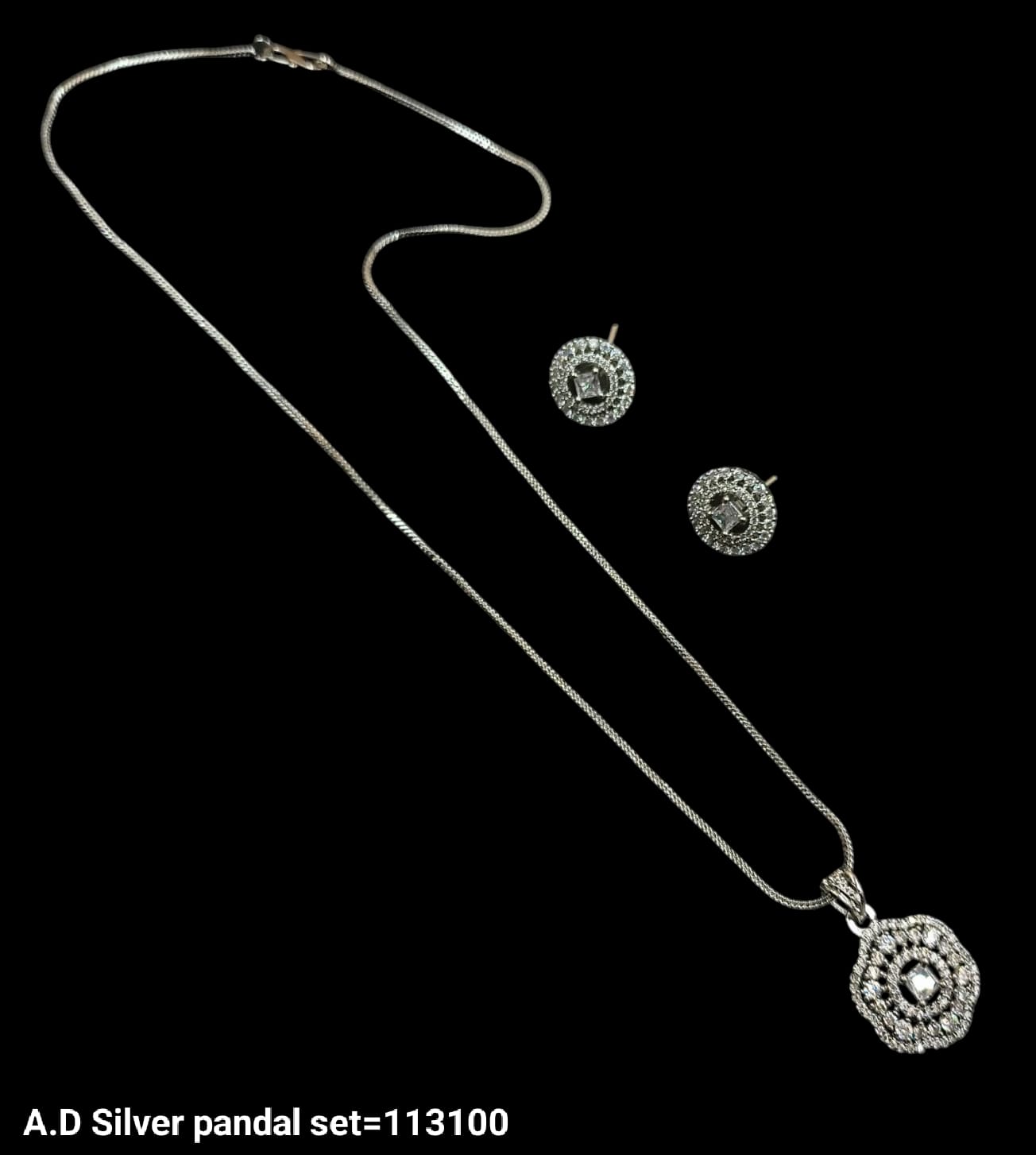 American Diamond Silver & Gold Plated Pendant Set